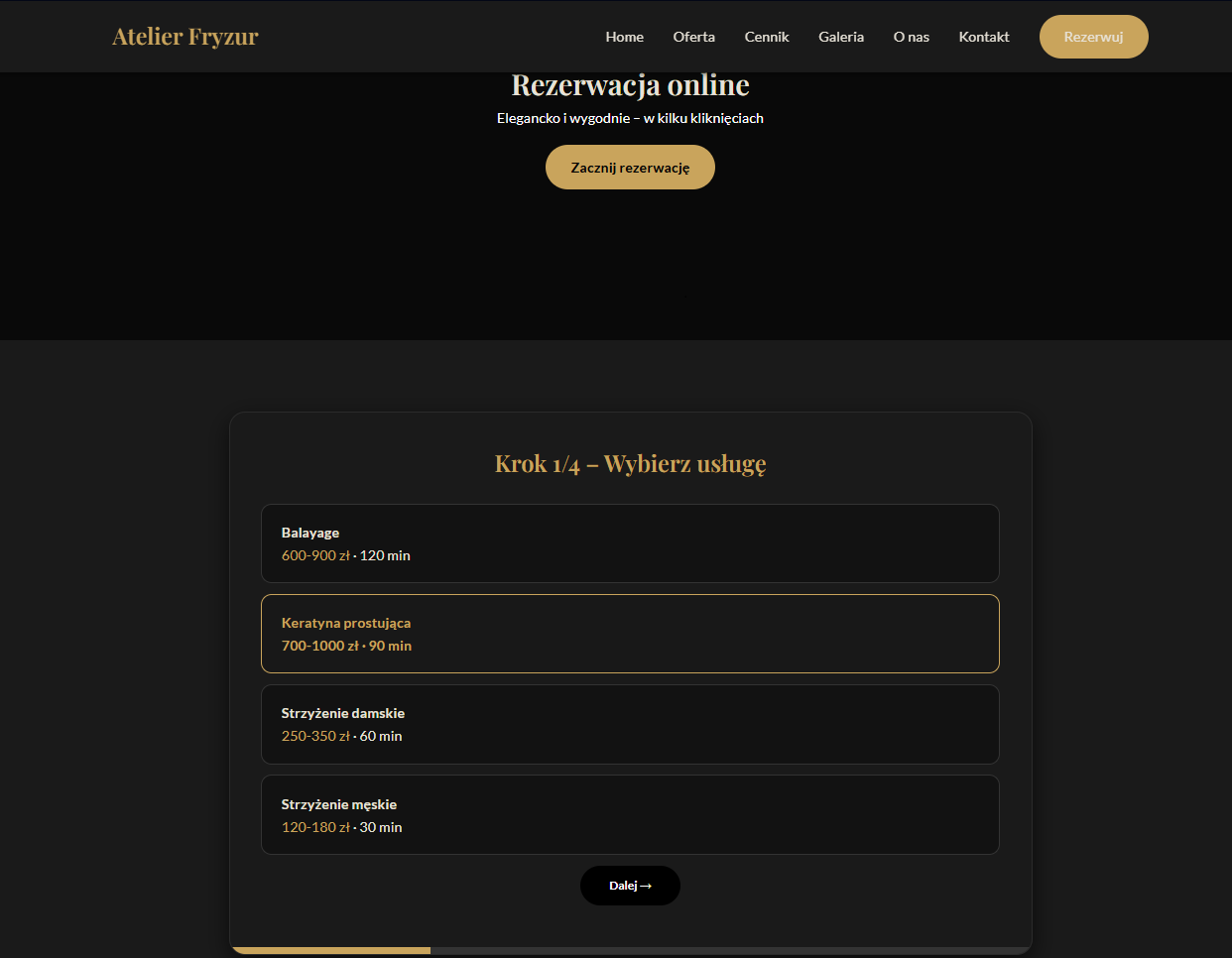 Drugi podgląd strony salonu fryzjerskiego z Myślenic 2