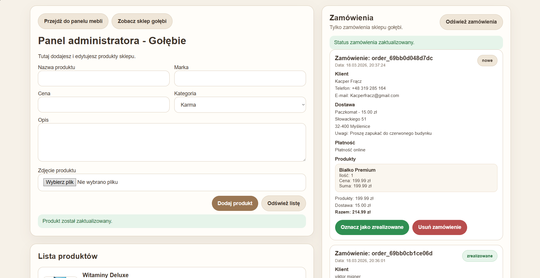 panel zarządzania sklepem internetowym dla klienta z Myślenic