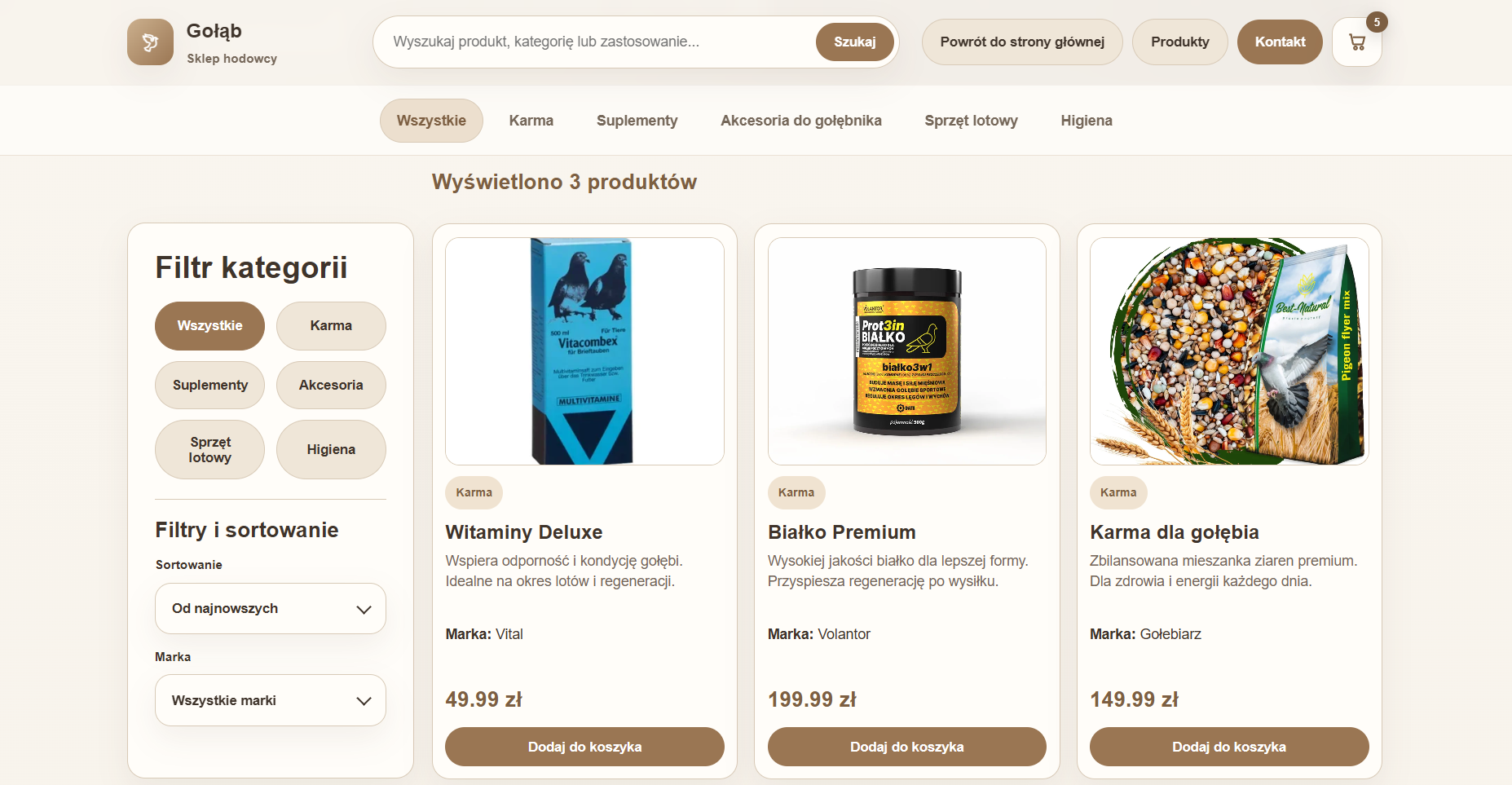 sklep internetowy dla hodowców gołębi z Myślenic