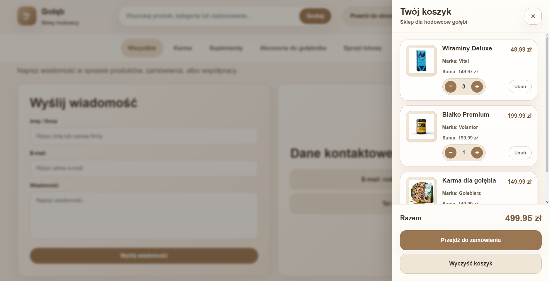 koszyk zamówień w sklepie internetowym dla klienta z Myślenic